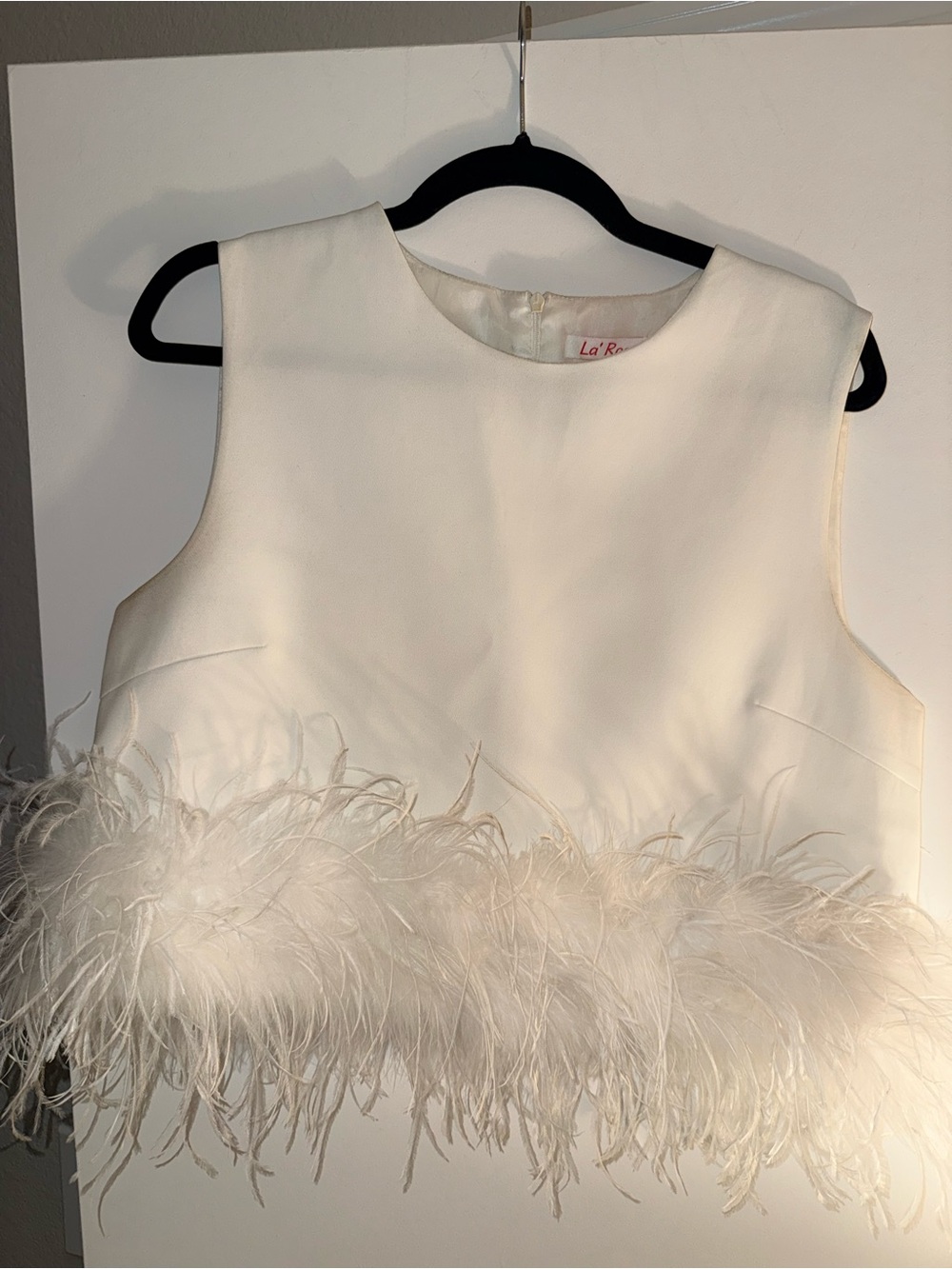 White Feather Trim Cropped Top